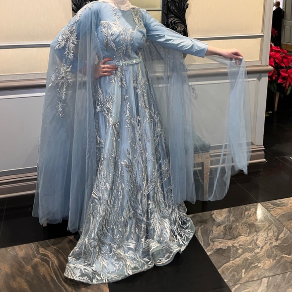 Modest Blue/Green Wedding Guest Dress - Picture 1 of 4